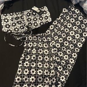 floral satin two-piece set nwt